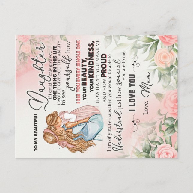 To My Daughter Gift, Love Letter Daughter And Mom Announcement Postcard (Front)
