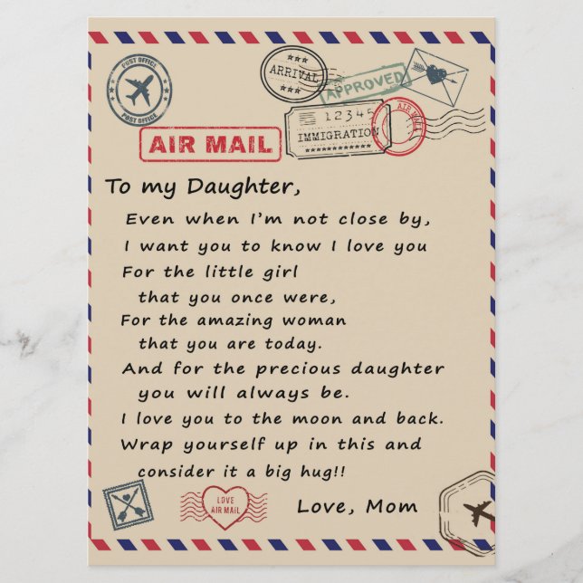 To My Daughter Gift, Love Letter Daughter And Mom Menu (Front)
