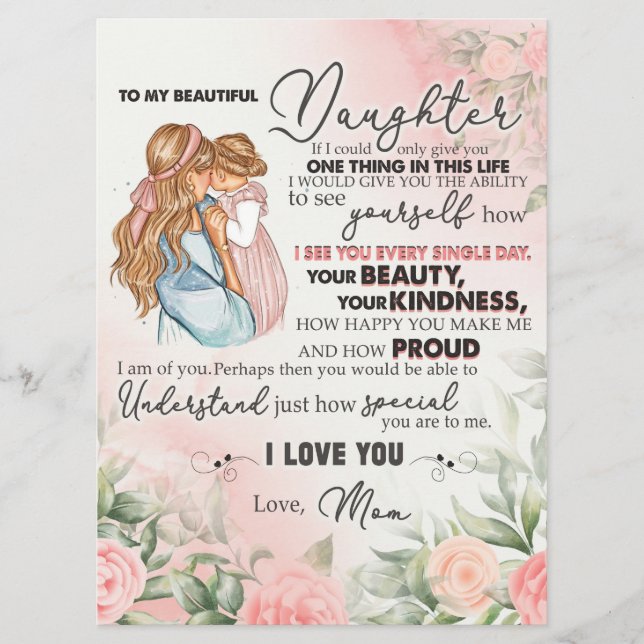 To My Daughter Gift, Love Letter Daughter And Mom Menu (Front)