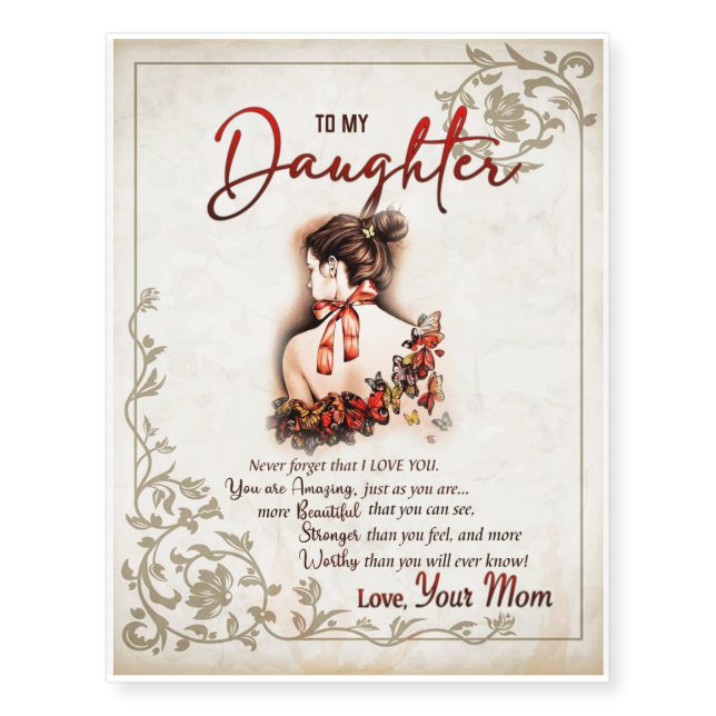 To My Daughter Gift, Love Letter Daughter And Mom Temporary Tattoos (Front)