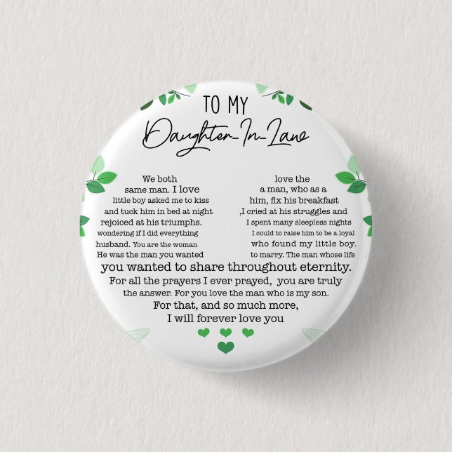 To my daughter in law button (Front)
