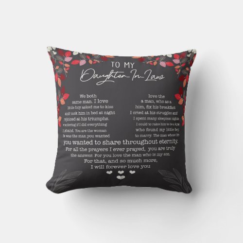 To my daughter in law  throw pillow