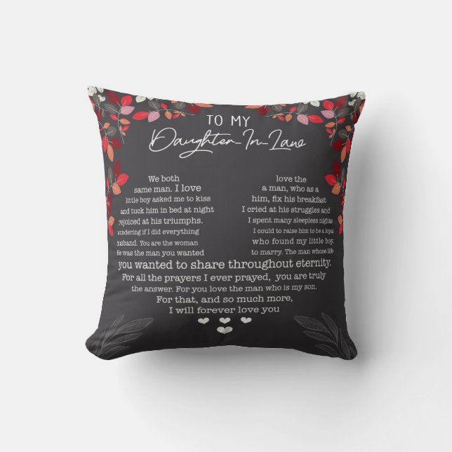 To my daughter in law  throw pillow (Front)