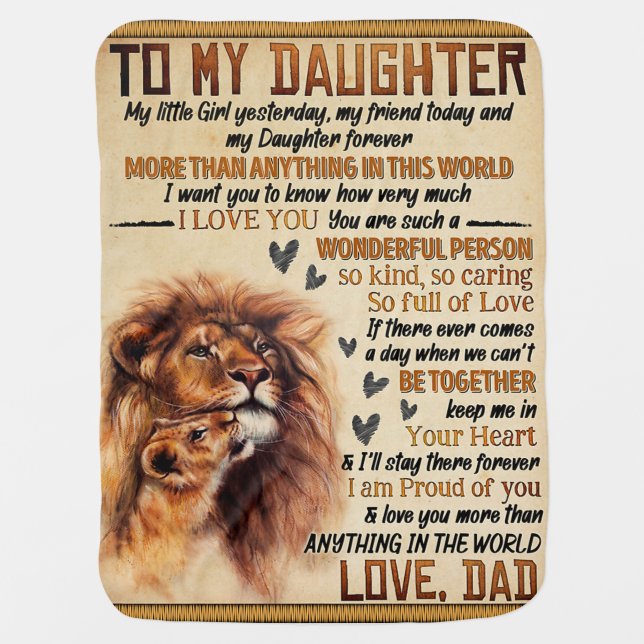 To My Daughter Lion Family Gift, Daughter Birthday Baby Blanket (Front)