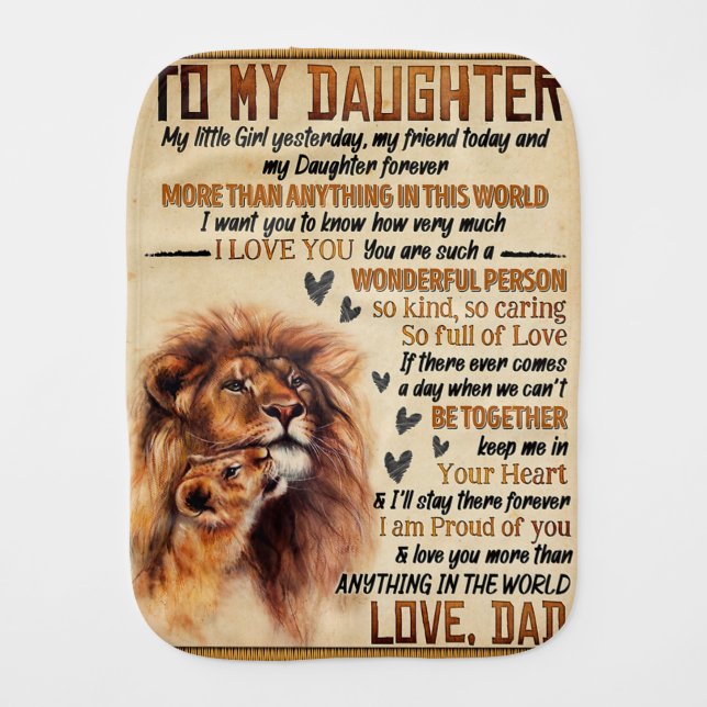 To My Daughter Lion Family Gift, Daughter Birthday Baby Burp Cloth (Front)