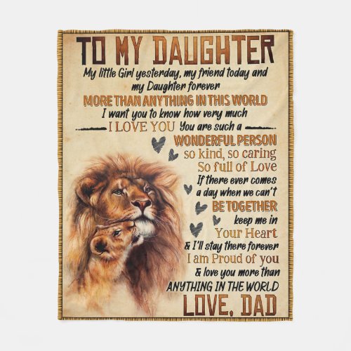 To My Daughter Lion Family Gift Daughter Birthday Fleece Blanket