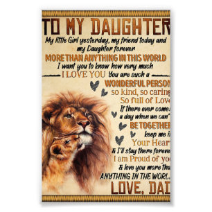 To My Daughter Lion Family Gift, Daughter Birthday Photo Print