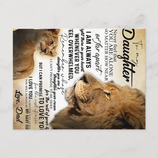 To My Daughter Lion Family Gift, Daughter Birthday Postcard (Front)
