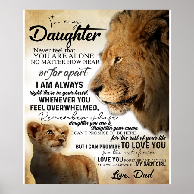 To My Daughter Lion Family Gift, Daughter Birthday Poster (Front)