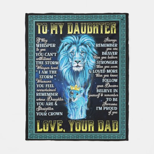 To My Daughter Lion Gift Gift From Lion Dad Fleece Blanket