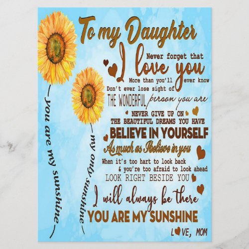To my daughter  Special letter to my daughter Menu