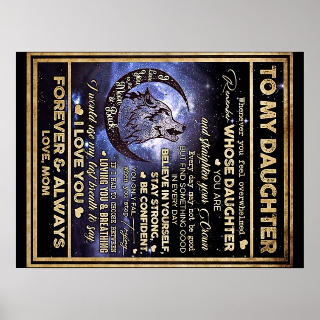 To My Daughter Wolf Birthday Gift, Funny Gift Poster (Front)