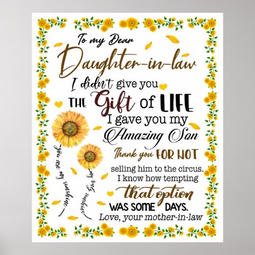 To My Dear Daughter_In_Law I Gave You Amazing Son Poster