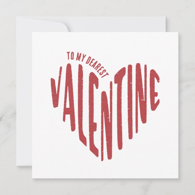 To My Dearest Valentine Red Heart Word Art Minimal Holiday Card (Front)