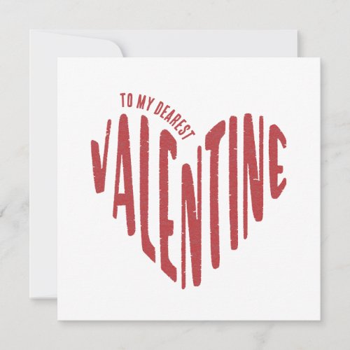 To My Dearest Valentine Red Heart Word Art Minimal Holiday Card