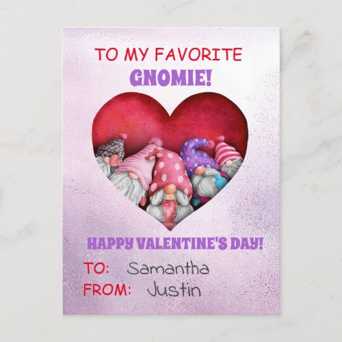 To my Favorite Gnomie Valentines day  Postcard