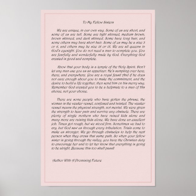 To My Fellow Sisters Poster (Front)