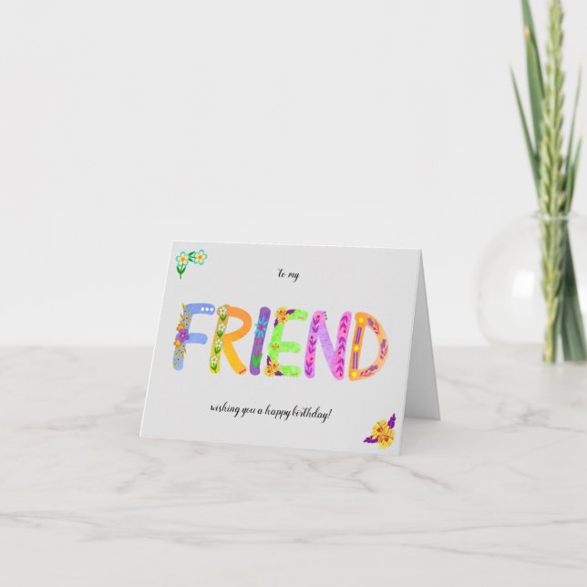 To my FRIEND Floral Bohemian Happy Birthday Card (Front)