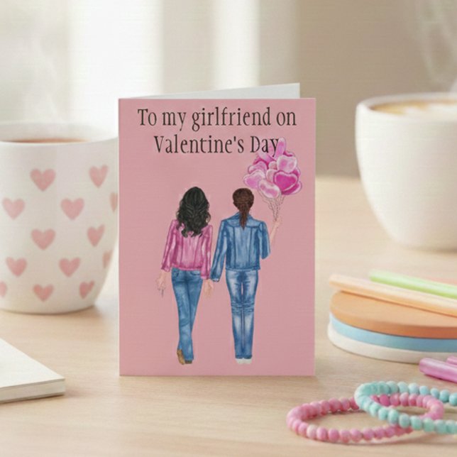 To my Girlfriend on Valentine's Day Watercolor Holiday Card (Creator Uploaded)