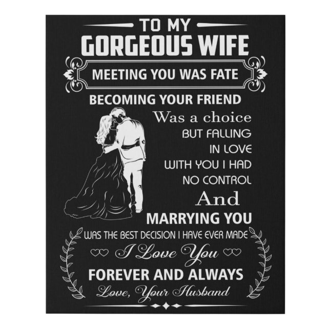 To My Gorgeous Wife Faux Canvas Print (Front)