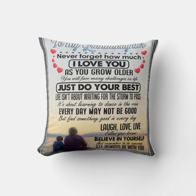To My Granddaughter, Baby Girl Birthday Gift Idea Throw Pillow (Front)