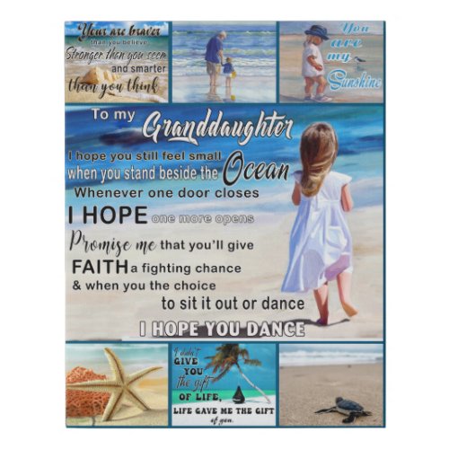 To My Granddaughter Beach And Sea My Sunshine Faux Canvas Print