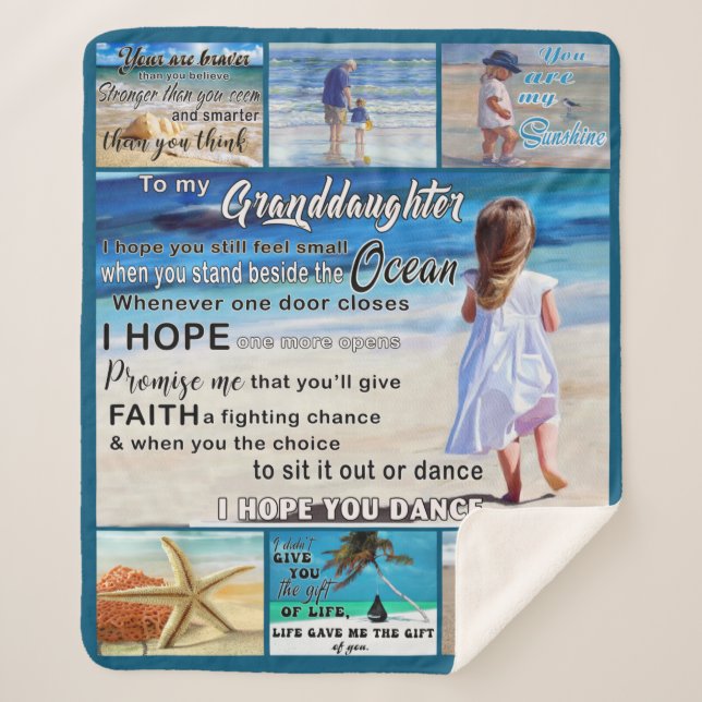 To My Granddaughter Beach And Sea My Sunshine Sherpa Blanket (Front)