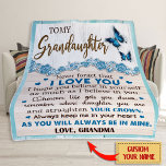 To My Granddaughter Blanket, Personalized Name<br><div class="desc">Add a personal touch to the coziness of this plush fleece blanket. Made to feel incredibly soft to the touch and keep anyone warm on a chilly day, these blankets come in 3x sizes and cover all your needs. Key features : 100% Polyester This extremely strong and durable synthetic fabric...</div>