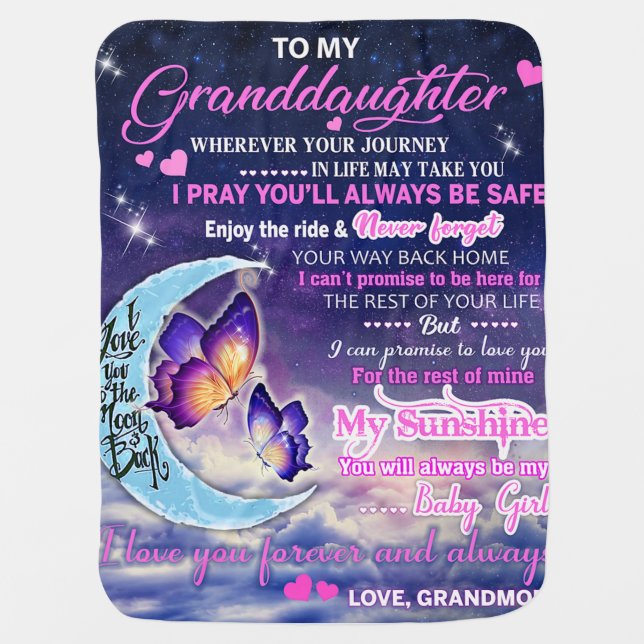 To My Granddaughter Butterflies Birthday Gift Idea Baby Blanket (Front)