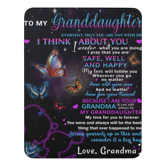 To My Granddaughter Butterflies Birthday Gift Idea Door Sign (Contemporary Vert)