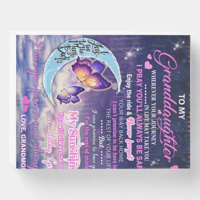 To My Granddaughter Butterflies Birthday Gift Idea Wooden Box Sign (Front Horizontal)