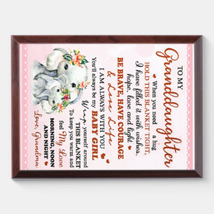 To My Granddaughter Elephant Birthday Gift Idea Award Plaque