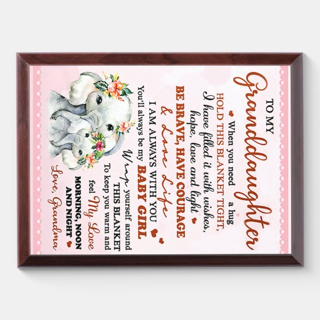To My Granddaughter Elephant Birthday Gift Idea Award Plaque (Horizontal)