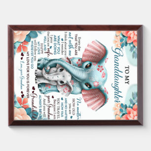 To My Granddaughter Elephant Birthday Gift Idea Award Plaque