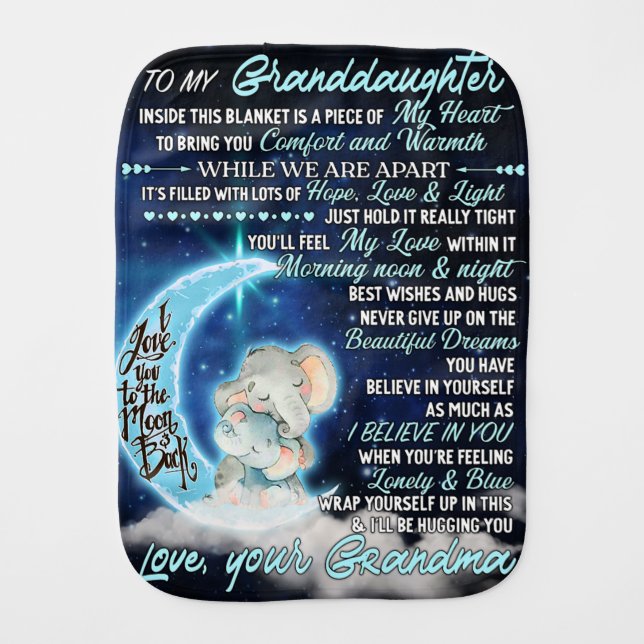 To My Granddaughter Elephant  Birthday Gift Idea Baby Burp Cloth (Front)