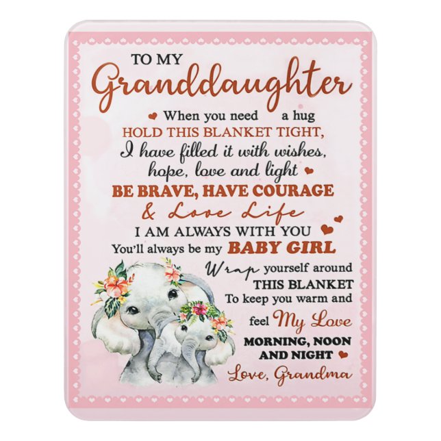 To My Granddaughter Elephant Birthday Gift Idea Door Sign (Contemporary Vert)
