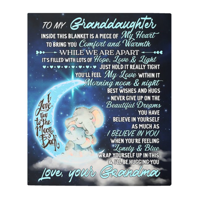 To My Granddaughter Elephant  Birthday Gift Idea Metal Print (Front)