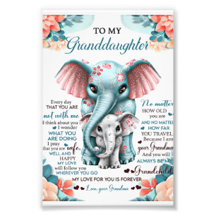 To My Granddaughter Elephant Birthday Gift Idea Photo Print