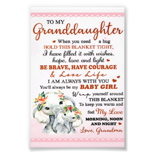 To My Granddaughter Elephant Birthday Gift Idea Photo Print