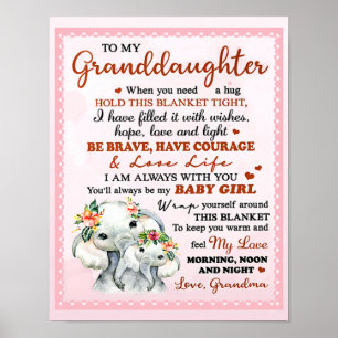 To My Granddaughter Elephant Birthday Gift Idea Poster