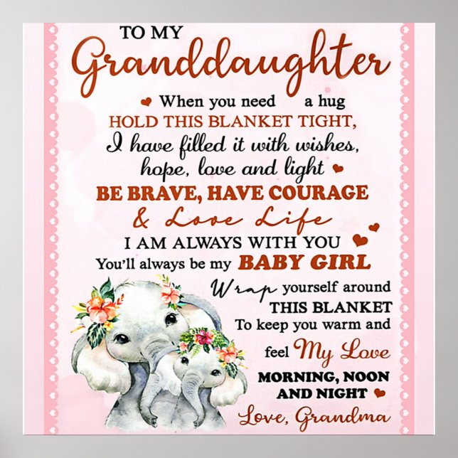 To My Granddaughter Elephant Birthday Gift Idea Poster (Front)