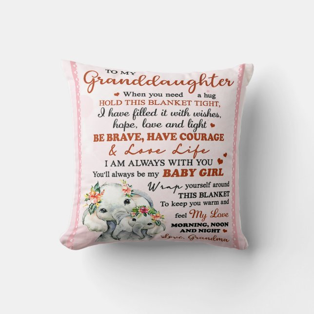 To My Granddaughter Elephant Birthday Gift Idea Throw Pillow (Front)