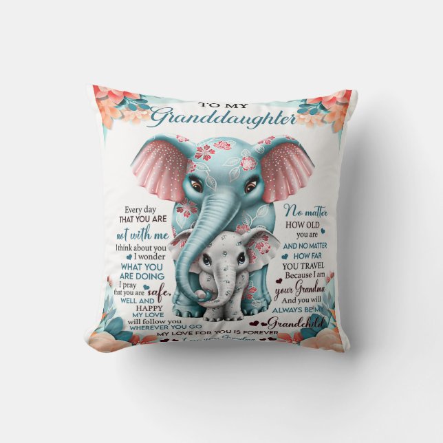 To My Granddaughter Elephant Birthday Gift Idea Throw Pillow (Front)