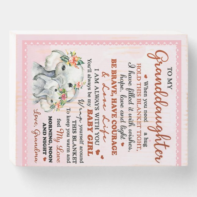 To My Granddaughter Elephant Birthday Gift Idea Wooden Box Sign (Front Horizontal)