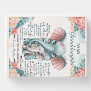 To My Granddaughter Elephant Birthday Gift Idea Wooden Box Sign