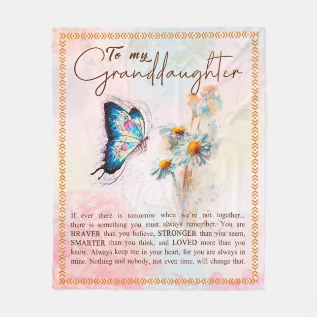 To My Granddaughter Gift,Cute Butterfly Lover Gift Fleece Blanket (Front)