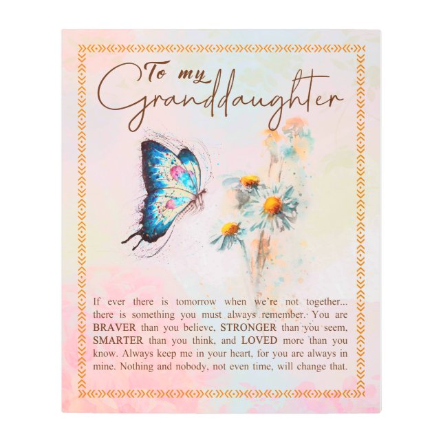 To My Granddaughter Gift,Cute Butterfly Lover Gift Metal Print (Front)