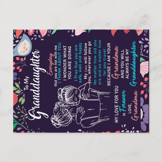 To My Granddaughter Gift From Grandma,Flower Lover Postcard (Front)