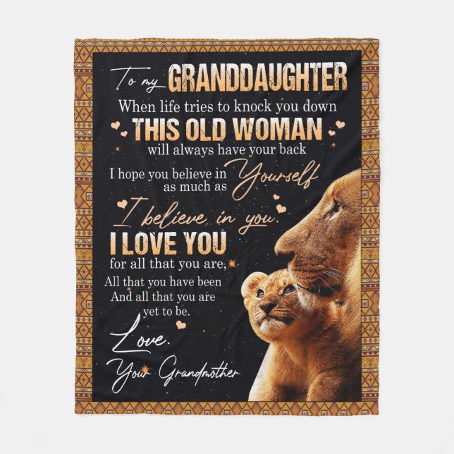 To My Granddaughter Gift From Grandma, Lion Lovers Fleece Blanket (Front)