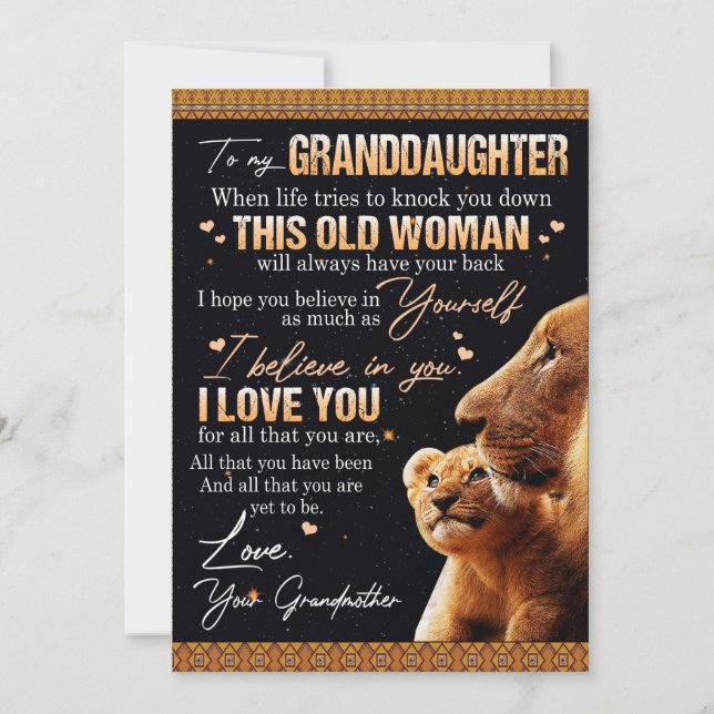 To My Granddaughter Gift From Grandma, Lion Lovers Holiday Card (Front)